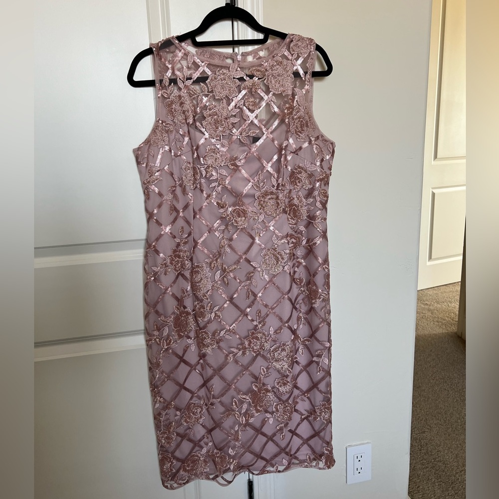 Adriana Papell Pink Sequin Floral Dress